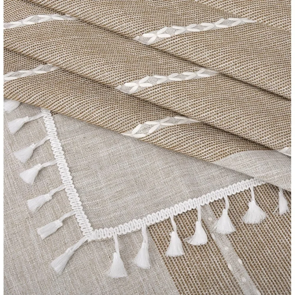 Chic Beige and White Table Cover with Tassels Size 24 X 24